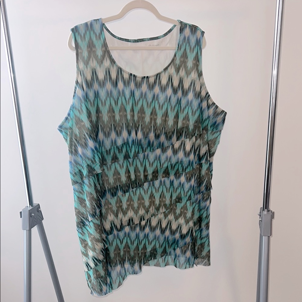 Sleeveless Patterned Top - Blue and Green